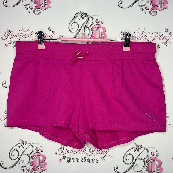 Pants - Puma shorts pink silver logo emblem on back metal new without tags workout gym